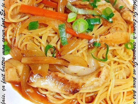 辛辛魚のスープでパスタ